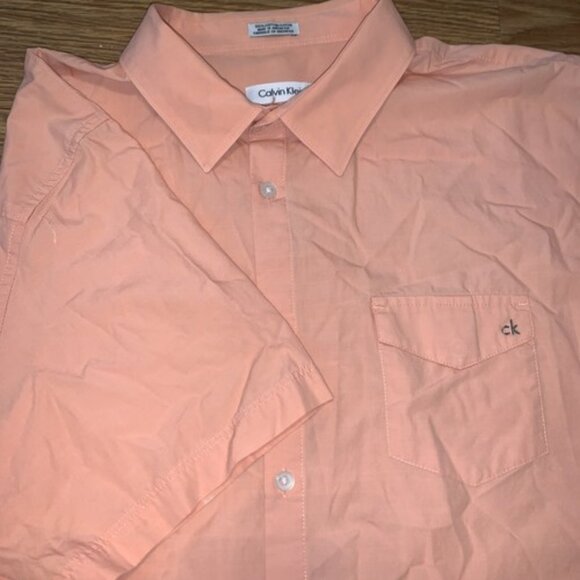 Calvin Klein Button Down Short Sleeve Shirt Orange Size XL Logo Casual Dress - Picture 1 of 10